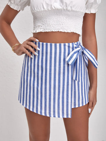 VCAY Two Tone Striped Wrap Knot Skort