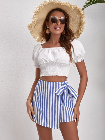 VCAY Two Tone Striped Wrap Knot Skort