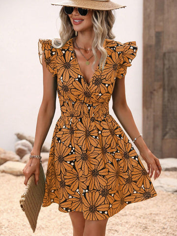 V-Neck Floral Print Wrap Front Summer Dress