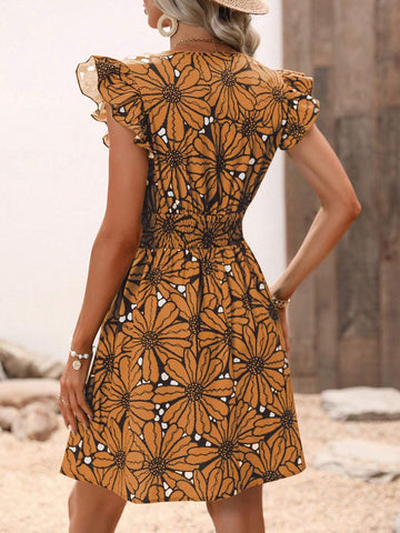 V-Neck Floral Print Wrap Front Summer Dress