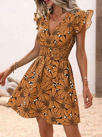 V-Neck Floral Print Wrap Front Summer Dress