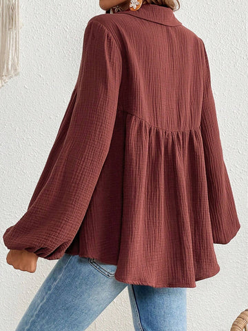 VCAY V-Neck Ruched Front Detail Solid Color Women's Blouse, Casual Shirt