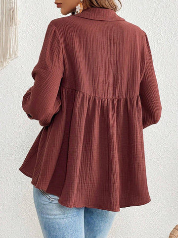 VCAY V-Neck Ruched Front Detail Solid Color Women's Blouse, Casual Shirt