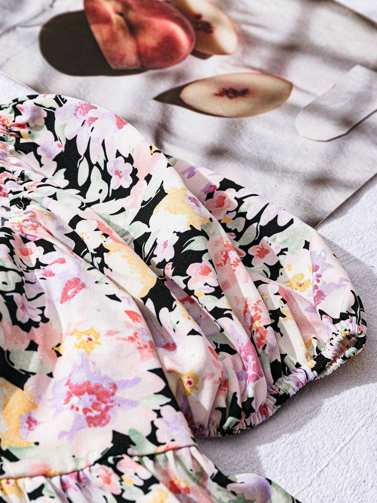 VCAY Vacation-Themed Ditsy Floral Puff Sleeve Square Collar Shirt For Women