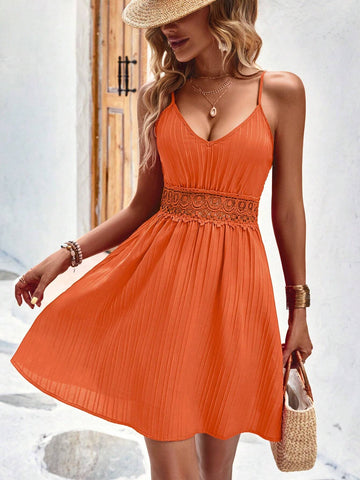 Vacation Casual Solid Color Lace Patchwork Strap Dress
