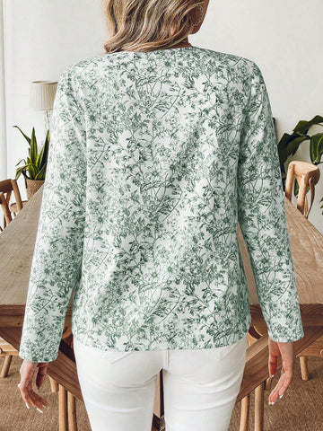 VCAY Vacation Ditsy Floral Woven Long Sleeve Shirt,Fall Women ,Fall Blouses