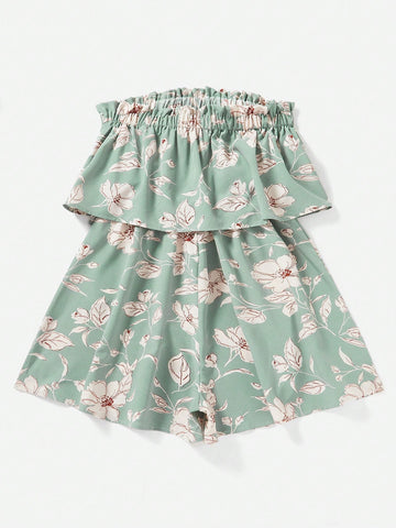 Vacation Floral Printed Strapless Women'S Romper