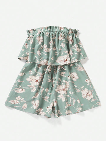 Vacation Floral Printed Strapless Women'S Romper