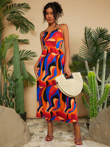 Vacation Full Print Spaghetti Strap Dress