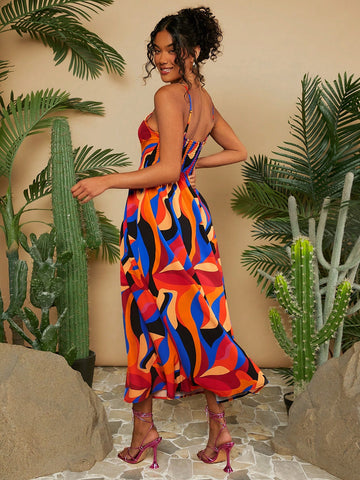 Vacation Full Print Spaghetti Strap Dress