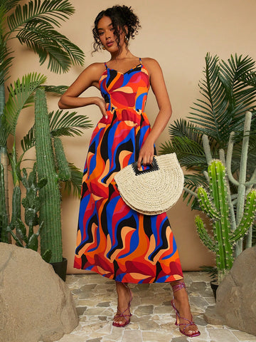Vacation Full Print Spaghetti Strap Dress