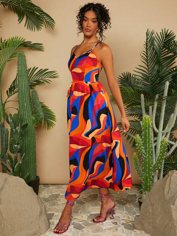 Vacation Full Print Spaghetti Strap Dress