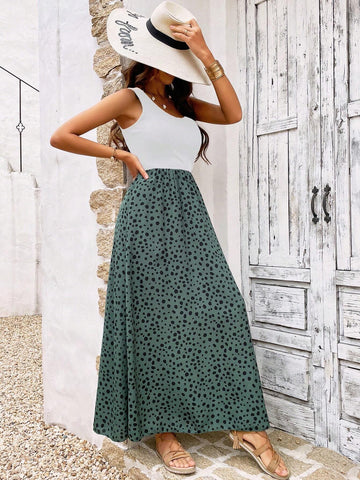 Vacation Leisure Color-Block Printed Splicing Sleeveless Dress