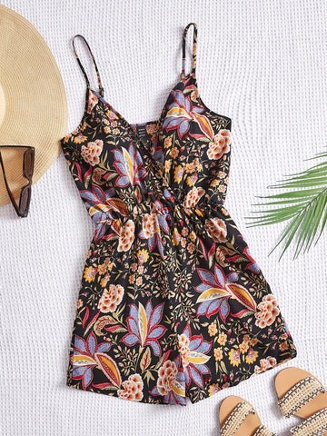 Vacation Style Floral Printed Strapless Jumpsuit
