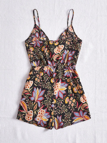 Vacation Style Floral Printed Strapless Jumpsuit