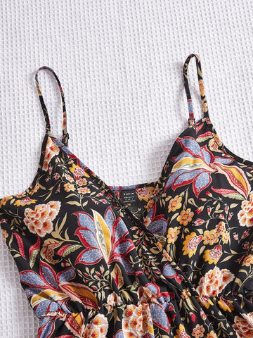 Vacation Style Floral Printed Strapless Jumpsuit