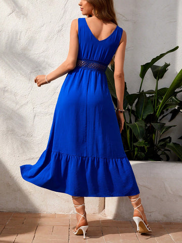 Vacation Style Jointed Lace & Pleated Dress