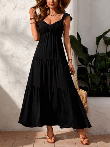 Vacation Style Women's Chiffon Flying Sleeve Ruffle Hem Dress