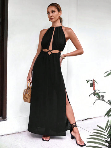 Vacation Style Women's Halter Neck Hollow Out Dress