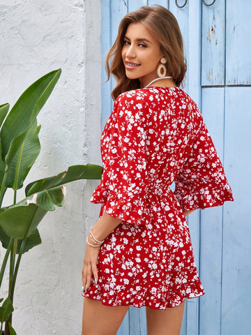 Vacation Women'S Floral Print Dolman Sleeve Romper
