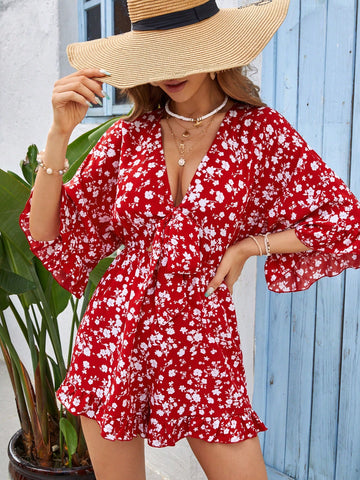 Vacation Women'S Floral Print Dolman Sleeve Romper