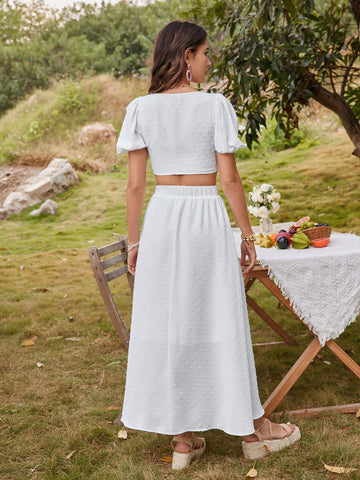 Vacation Women'S Sweetheart Neck Cropped Top And Skirt Two-Piece Set