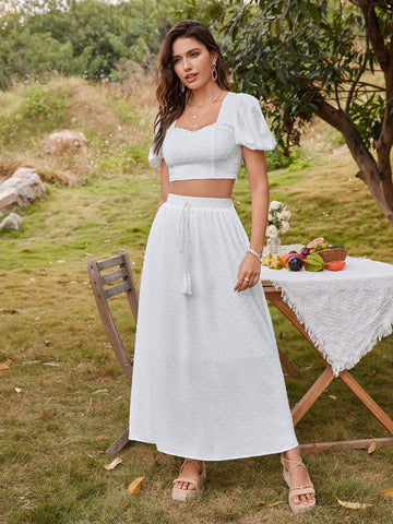 Vacation Women'S Sweetheart Neck Cropped Top And Skirt Two-Piece Set