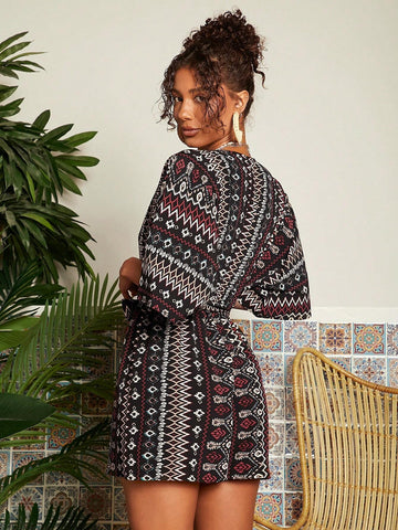 Vacation Woven Loose Fit Women's Geometric Print Romper