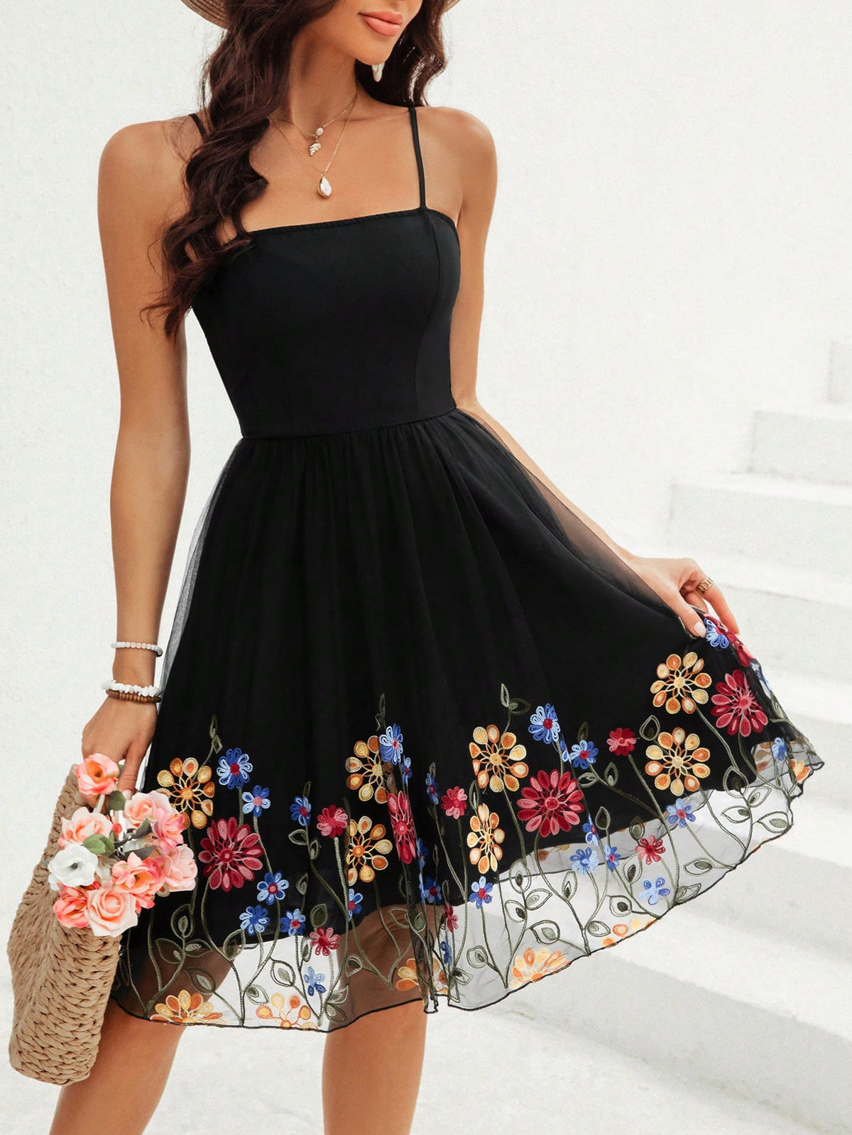 VCAY Valentine'S Day Women'S Spaghetti Strap Floral Print Dress