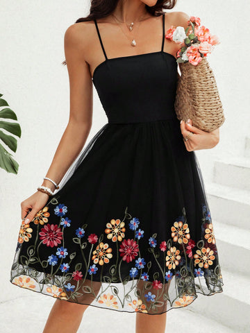 VCAY Valentine'S Day Women'S Spaghetti Strap Floral Print Dress