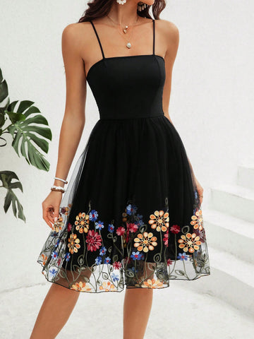 VCAY Valentine'S Day Women'S Spaghetti Strap Floral Print Dress