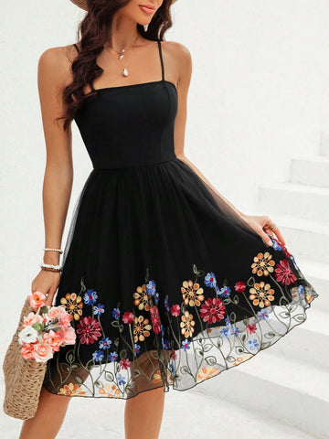 VCAY Valentine'S Day Women'S Spaghetti Strap Floral Print Dress