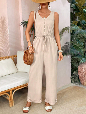 Waist-Knotted Jumpsuit With Slanted Pockets