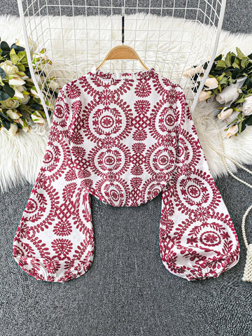 VCAY Watermark Printed Long Sleeve Pullover Women's Shirt