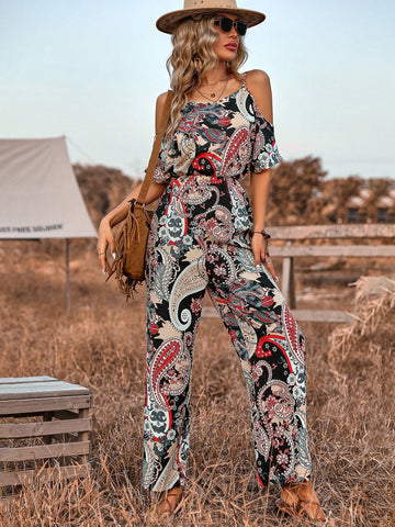 Women'S Cashew Print Off Shoulder Loose Jumpsuit