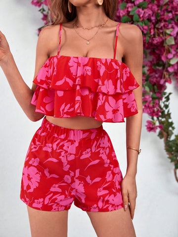 Women'S Floral Print Casual Two-Piece Set