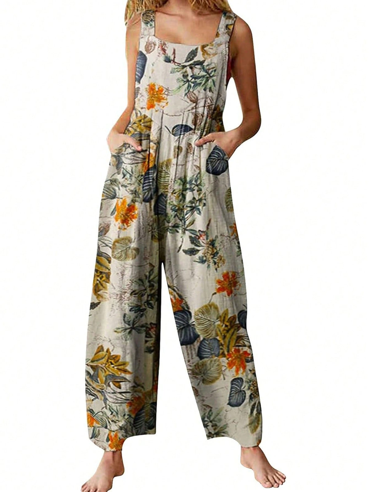 Women'S Floral Print Collared Wide Leg Jumpsuit
