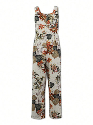 Women'S Floral Print Collared Wide Leg Jumpsuit