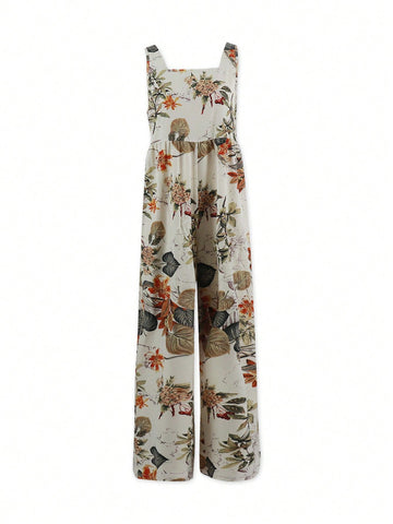 Women'S Floral Print Collared Wide Leg Jumpsuit