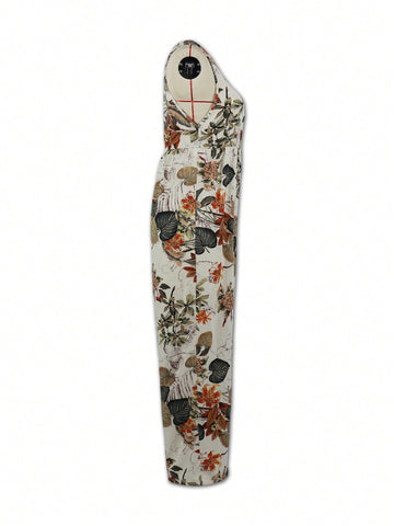 Women'S Floral Print Collared Wide Leg Jumpsuit