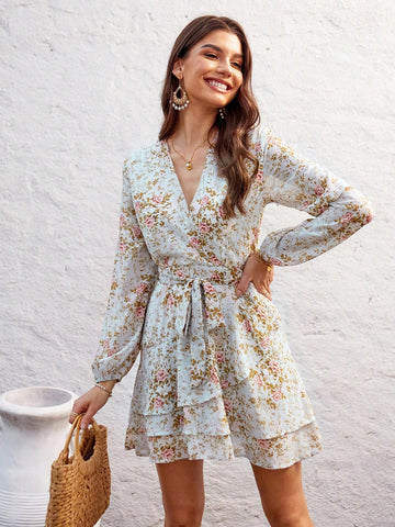Women'S Floral Print Long Sleeve Dress