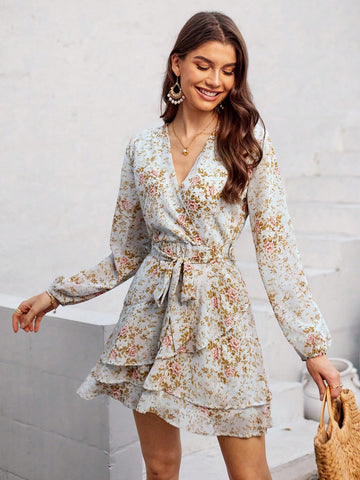 Women'S Floral Print Long Sleeve Dress