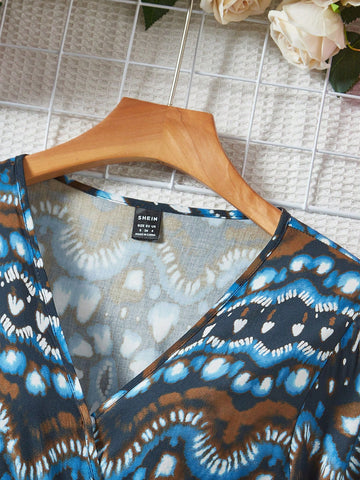 Women'S Floral Printed V-Neck Bell Sleeve Romper