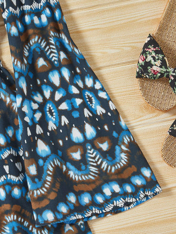 Women'S Floral Printed V-Neck Bell Sleeve Romper