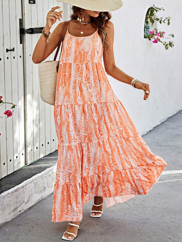 VCAY Women'S Full Print Spaghetti Strap Dress