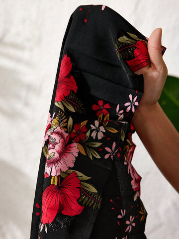 Women'S Holiday Floral Printed Pleated Halter Dress