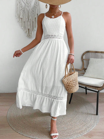VCAY Women'S Lace Patchwork Spaghetti Strap Dress