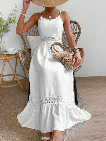 VCAY Women'S Lace Patchwork Spaghetti Strap Dress