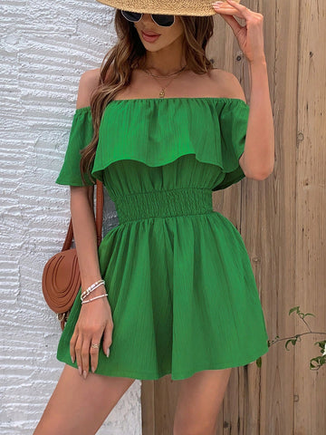 Women'S Off Shoulder Shirred Trim Jumpsuit
