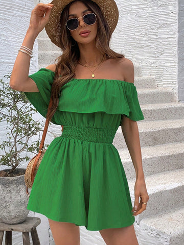 Women'S Off Shoulder Shirred Trim Jumpsuit